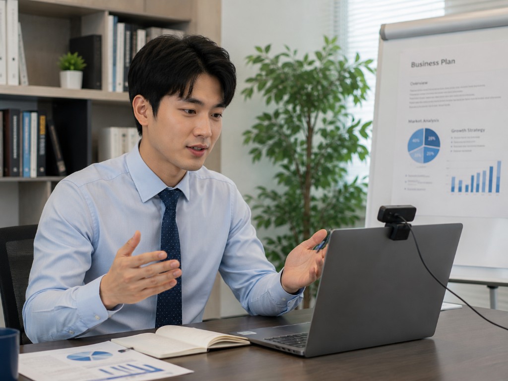 비즈니스 영어 — 화상회의 중인 직장인